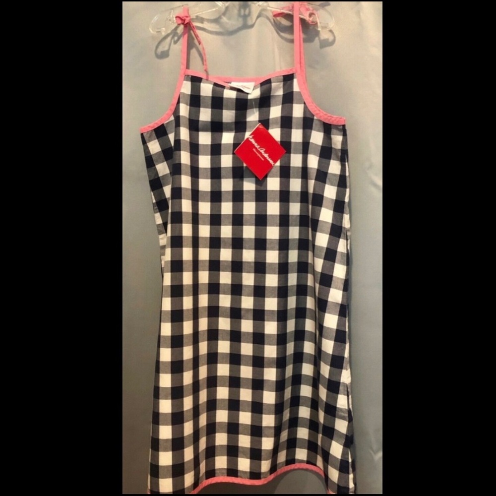 NEW Hanna Andersson Pillowcase Dress 140 10/12 Navy & White Gingham Pink Bows